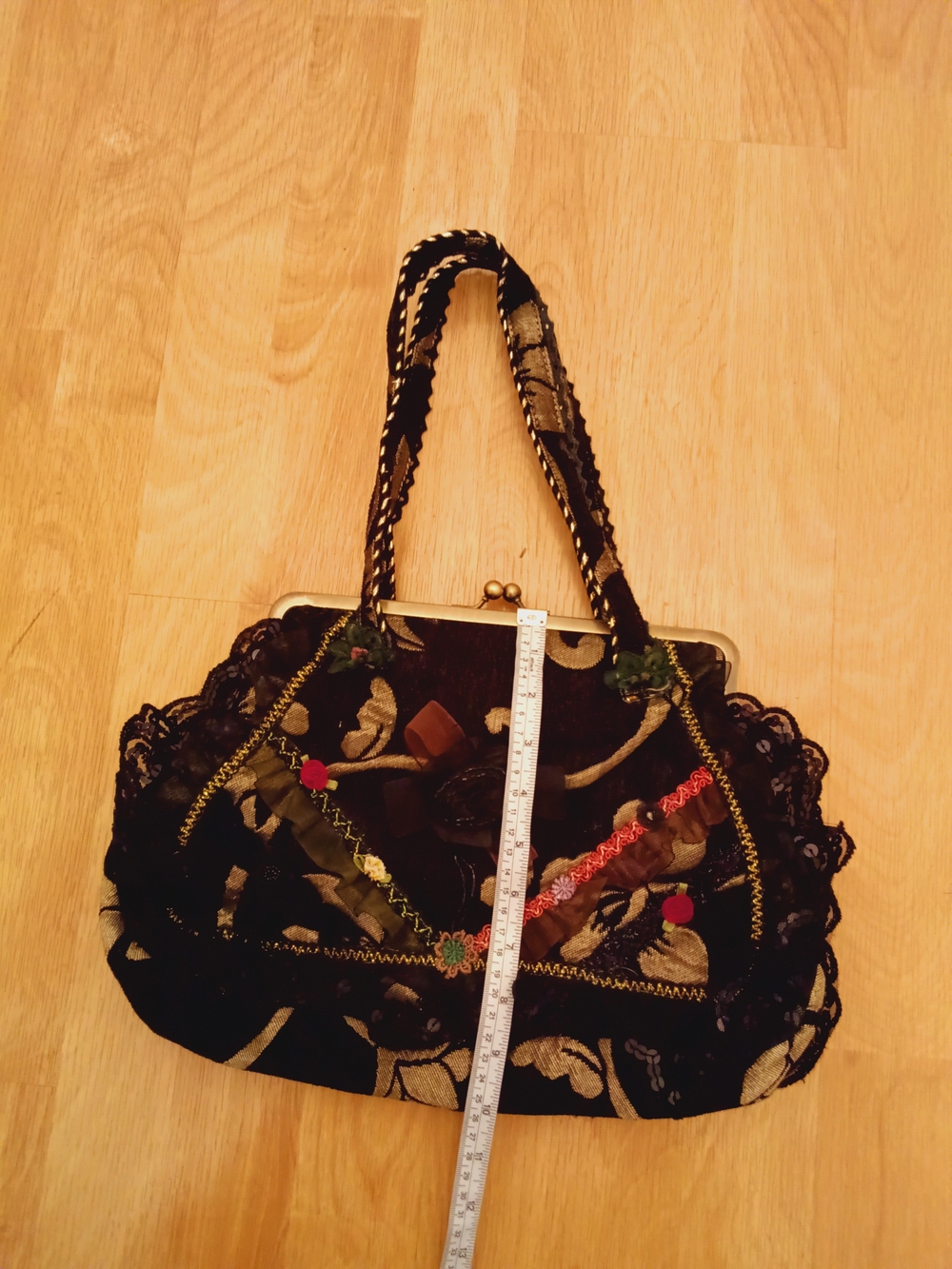 Vintage Chiflower  Lace Tapestry Ribbon Metal Frame Bag Boho Cottagecore  Purse - Picture 16 of 16
